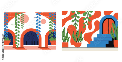 Graceful trailing vines cascading from planters creating a lush verdant display vector art design