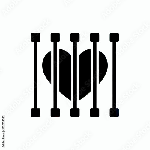 Heart in Jail Symbol of Love and Restriction Representing Incarceration or Emotional Confinement Minimalist Design with Bold Lines