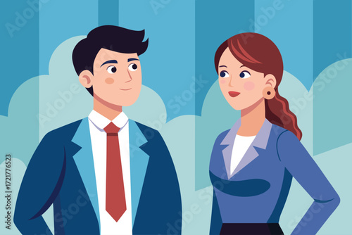 Business professionals engaged in conversation outdoors on a sunny day