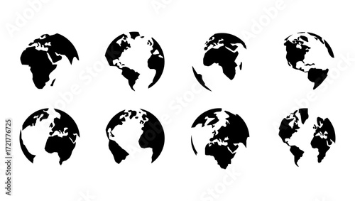 Globe Earth World Silhouette Vector Set