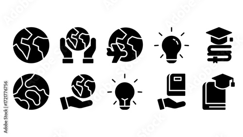 Globe and Education Icons Solid Vector Pack