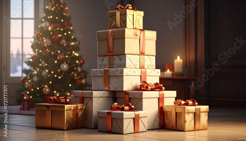 3D Tower of Stacked Christmas Gifts