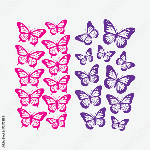 Elegant pink and purple butterfly vector illustration for decorative designs, invitations, cards, wallpapers, and branding with nature-inspired themes.