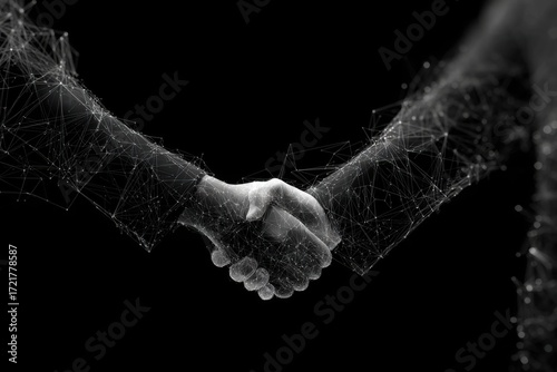 Digital handshake against black background