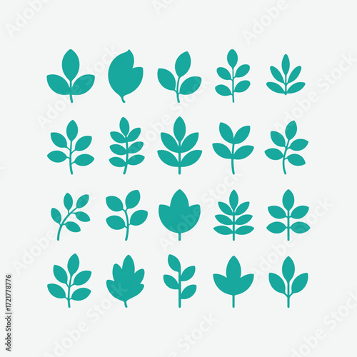 Minimalist plant vector icons featuring leaves, sprouts, and simple botanical designs for eco-friendly branding, packaging, and natural-themed artwork.