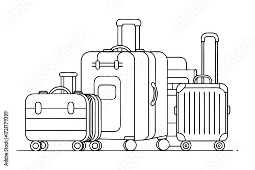 Luggage stacked together for a travel adventure in a busy airport terminal ready for departure