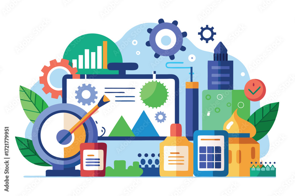 Fototapeta premium Graphic representation of data analysis and software development with colorful elements