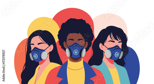 Diverse individuals wear protective masks representing a commitment to public health and safety during challenging times.