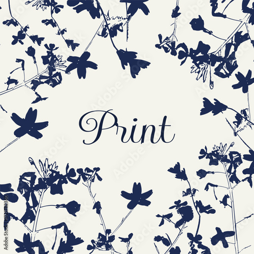 Elegant vector ornament with flowers in vintage style. Made in dark blue on a milky beige background, suitable for decor, prints and fabric design. Toile de Jouy print.