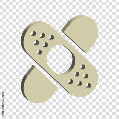 3D icon of two crossed beige bandages, symbolizing wound healing, first aid, and medical treatment.