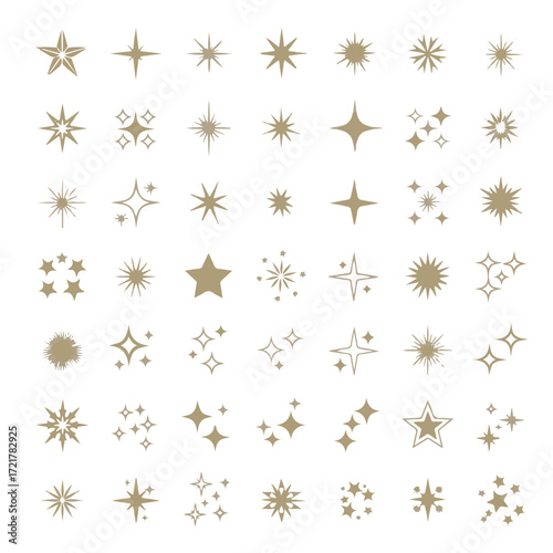 Gold star icon set, sparkling star vector collection, glittering star symbols.