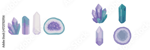 Colorful gemstones and crystals displayed in various shapes and sizes for decorative purposes and artistic inspiration
