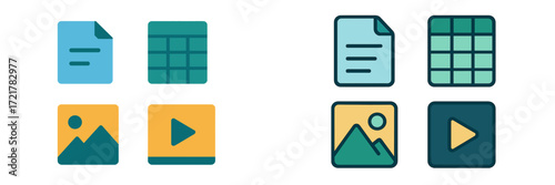 Visual representation of document and media types in modern user interfaces for digital content organization