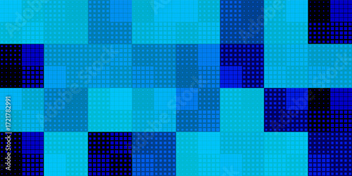 Halftone Pixel Dithering Square Tiles Pattern. Abstract Tech Random Size Pixel Background. Vector Illustration.