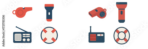 Collection of rescue and safety equipment icons designed for emergency services and outdoor adventures