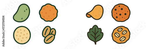 Variety of colorful snacks on a simple background showing different textures and shapes perfect for sharing at gatherings