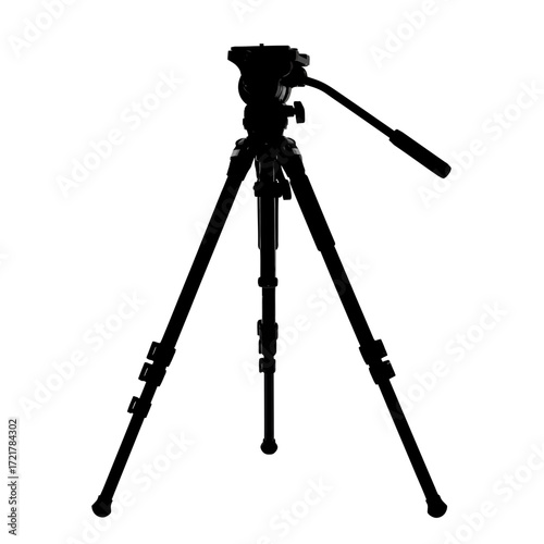 Black camera tripod silhouette isolated on white background
