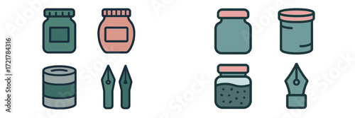 Collection of various jars and writing tools for creative projects and crafting activities