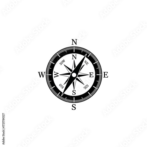 Black compass silhouette isolated on white background