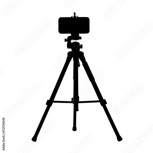 Smartphone on tripod silhouette isolated on white background