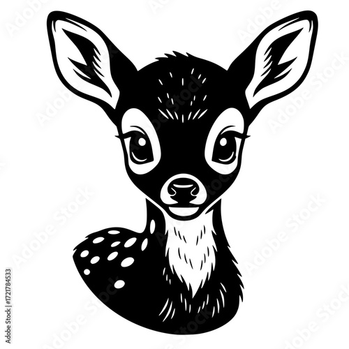 Adorable baby deer fawn head, cute, animal, woodland, nature, wilderness