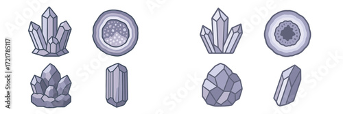 Various types of crystals and gemstones in different shapes and sizes showcased on a simple white background