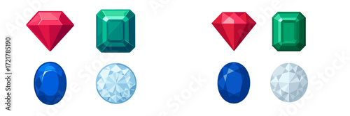 Colorful collection of gemstones in various shapes and sizes displayed on a white background