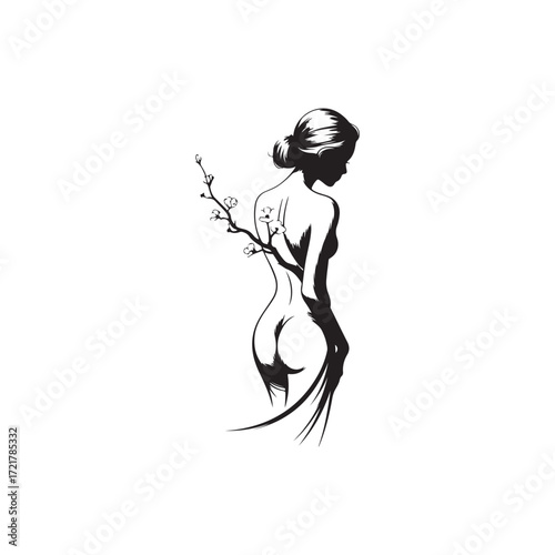 Woman Line Art and Silhouette