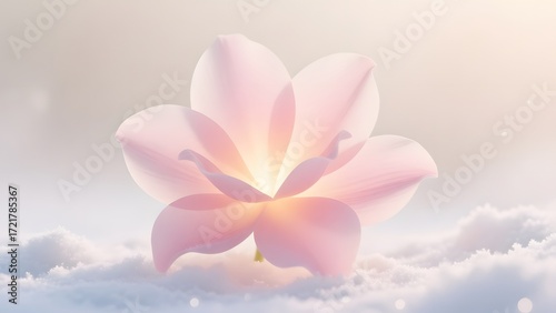 Pink flower with petals spread sitting on soft white surface