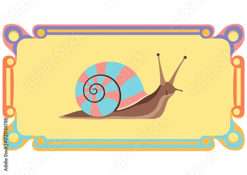 Colorful snail illustration on decorative border concept