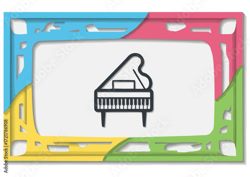 Stylized piano illustration on colorful decorative border concept