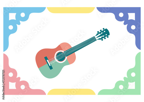 Black silhouette of an acoustic guitar on white background for music and creativity concept