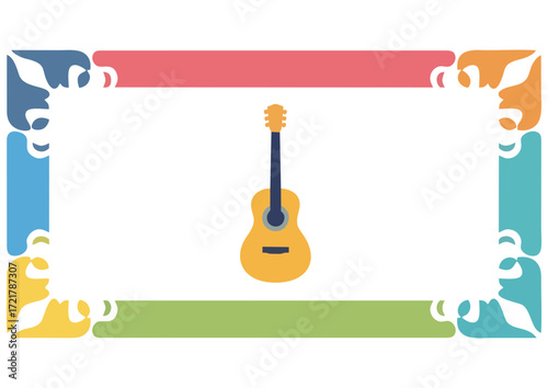Black silhouette of an acoustic guitar on white background for music and creativity concept