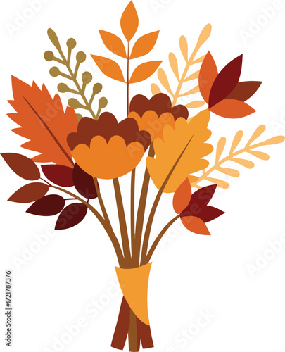 Beautiful autumn bouquet of dried flowers and leaves vector illustration for seasonal designs
