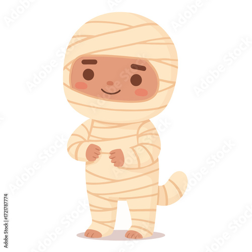 cute little boy in mummy costume, halloween character illustration