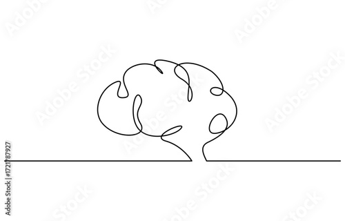 Continuous one line drawing of human brain vector illustration. Editable stroke