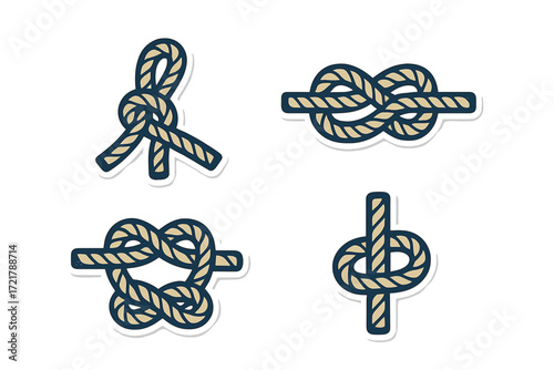 Different types of knots illustrated on a white background with clear details showing their structure