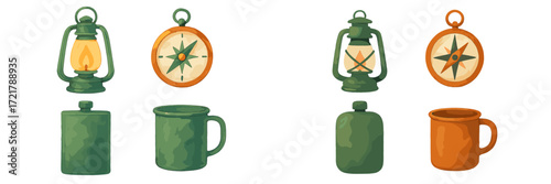 Exploring tools for outdoor adventures and navigation with lanterns and compasses for camping trips