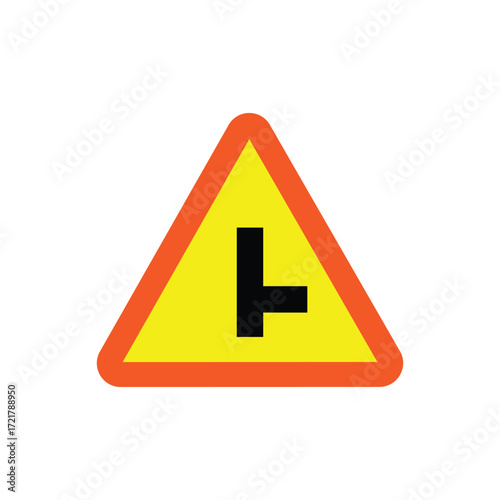 The yellow danger sign is a triangular safety icon. Right side road icon. 
