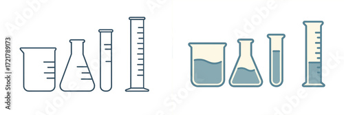 Various laboratory glassware displayed side by side showcasing beakers, flasks, and graduated cylinders