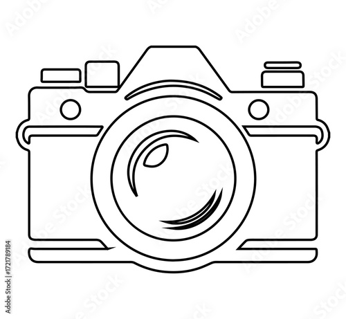 Minimal Outline Camera Icon — Photography, DSLR, Digital Camera, Capture, Photo Equipment, Media, Technology, Black Line Vector Symbol