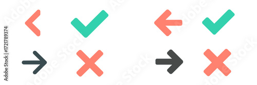 Directional symbols in contrasting colors used for navigation and signaling purposes in digital applications