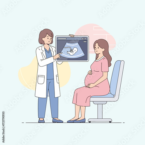 Doctor Explaining Ultrasound to Expectant Mother