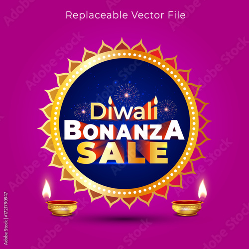 Happy Diwali festive background with Diwali Bonanza Sale 3d logotype. Sale, offer and discount promotion advertisement design.