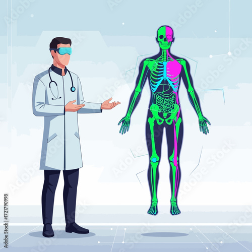 Doctor demonstrates virtual reality anatomy model