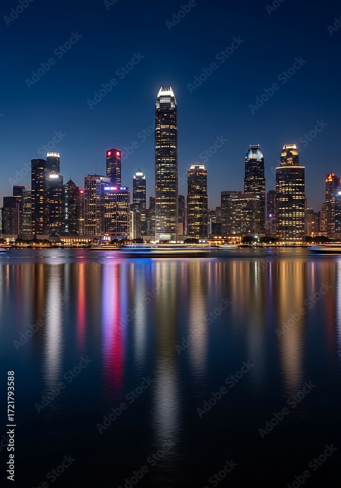 Fototapeta premium Night City Skyline Reflections.