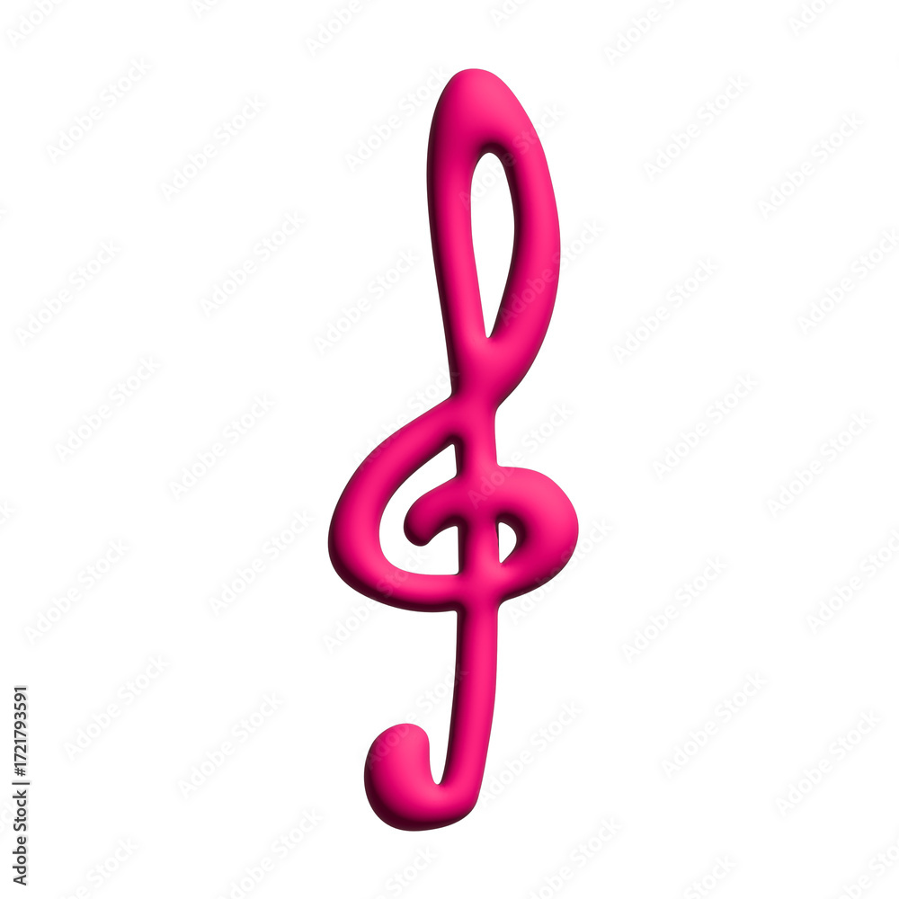 Fototapeta premium 3d treble clef. Hand drawn musical symbol. Single element for print, web, design, decor, logo