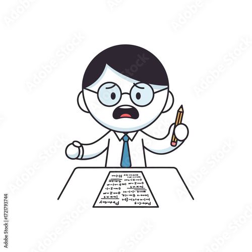Frustrated Student Struggling with Exam, Pencil in Hand
