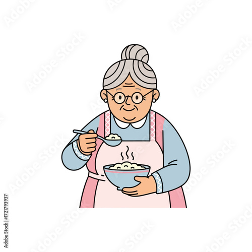 Grandmother Enjoying a Warm Bowl of Oatmeal