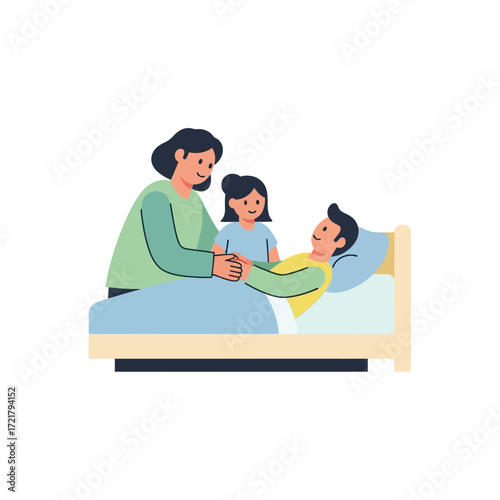 Family Cares for Sick Child in Bed A Touching Illustration